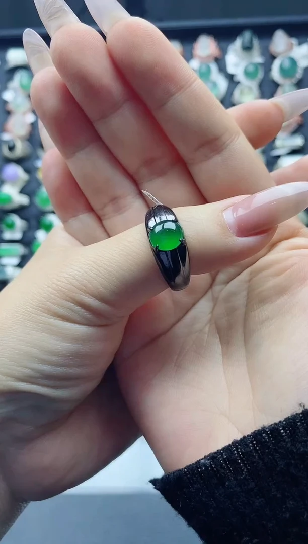 【闪购商品】翡翠戒指银S925镶嵌天然A货翡翠开口戒指