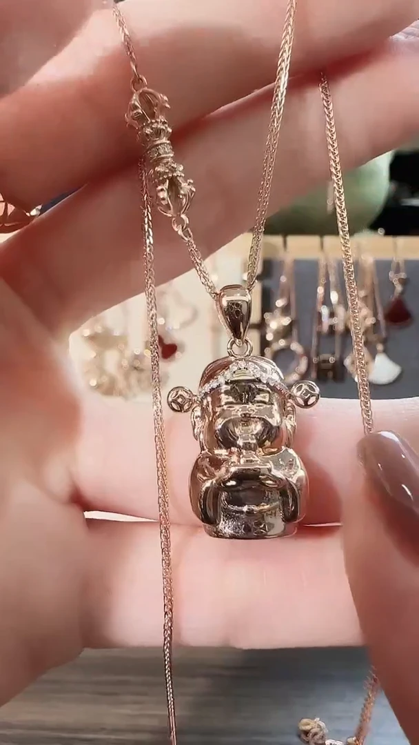 吊坠(不含链)18K金镶嵌天然钻石18K金钻石财神吊坠