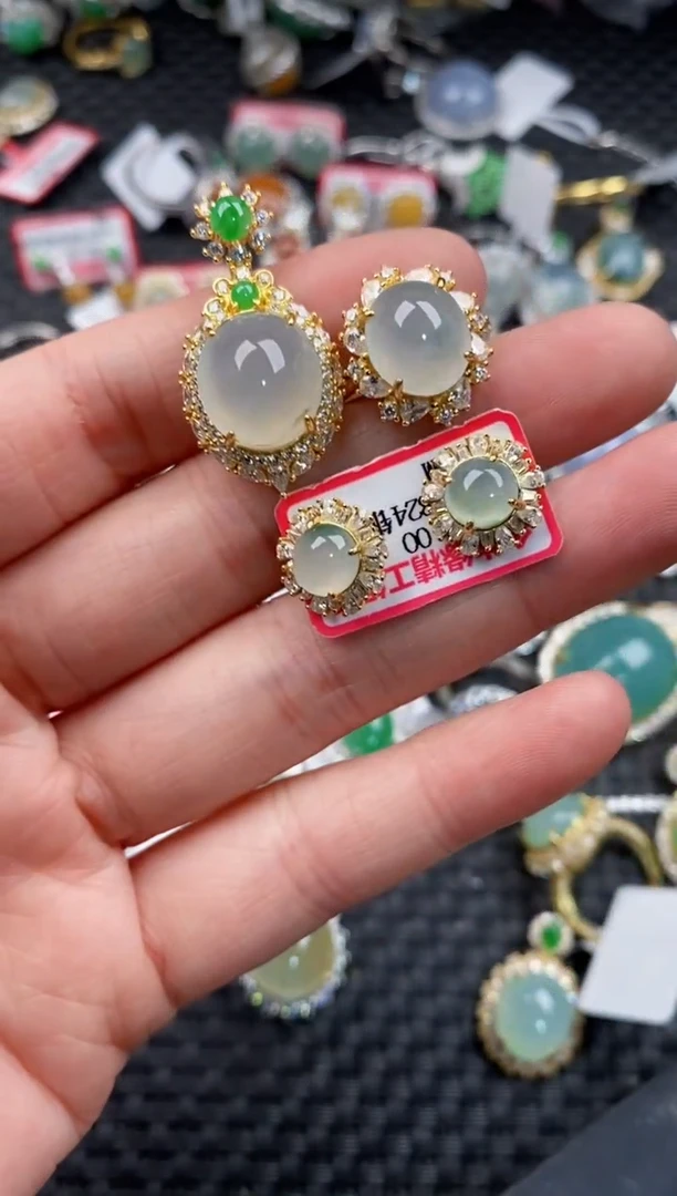 银S925镶嵌戒指翡翠12              10