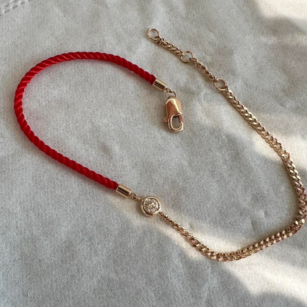 18金镶嵌 钻石 泡泡红绳手链