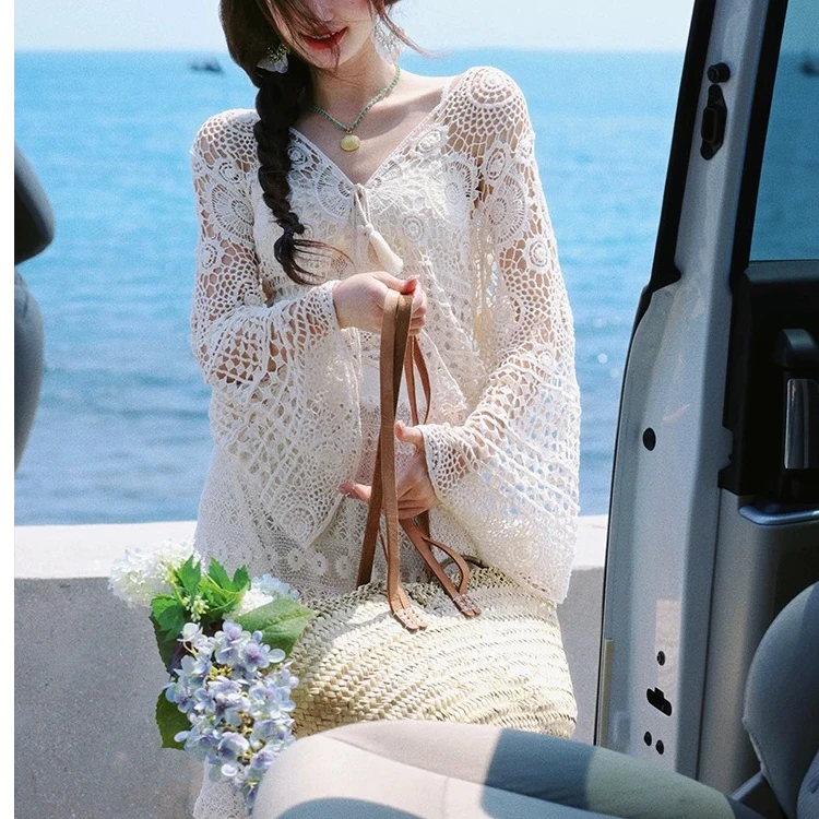 2025纯色夏季新镂空衫设计师款套头慵懒温柔风微透上衣女