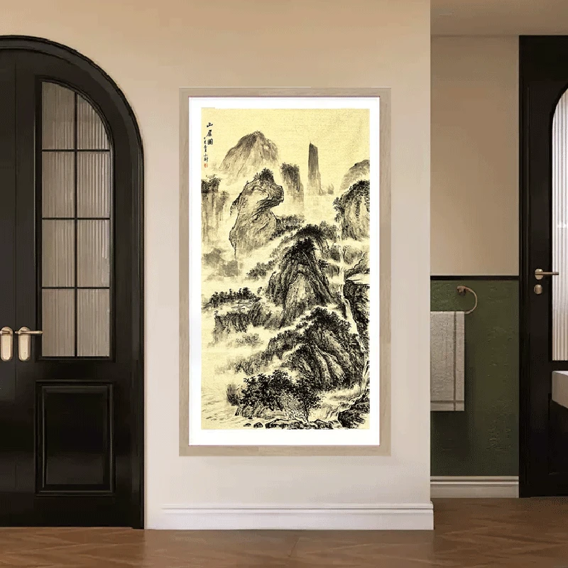 源远流长山水画新中式玄关装饰画入户正走廊挂画客厅背景墙壁画