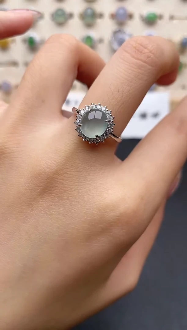 【闪购商品】翡翠戒指银S925镶嵌一物一证一礼盒