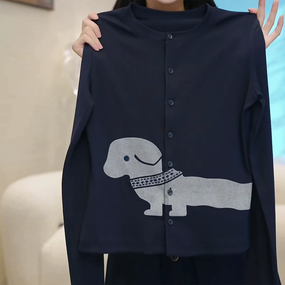 “小狗开衫”秋季新款流光风百搭减龄显瘦开衫T恤C6103