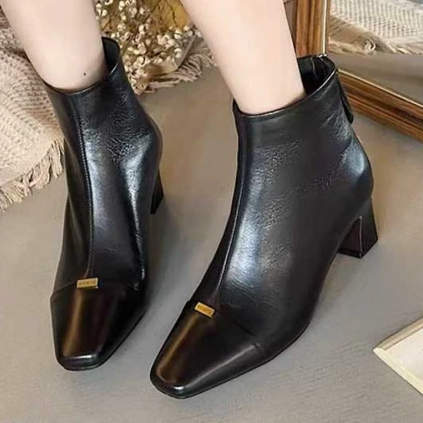 新款羊皮加绒短靴0791黑色