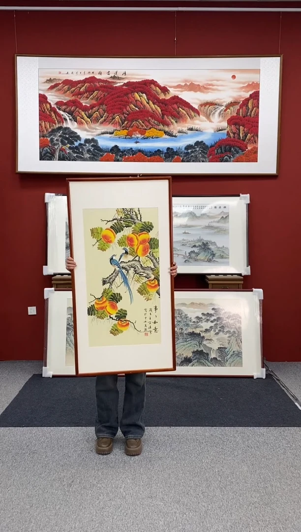 国画手绘  125*65  柿柿如意