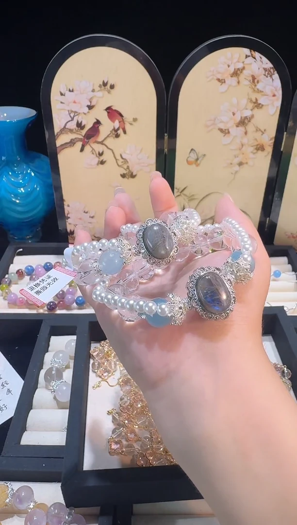 烟晶手链银S925镶嵌手串