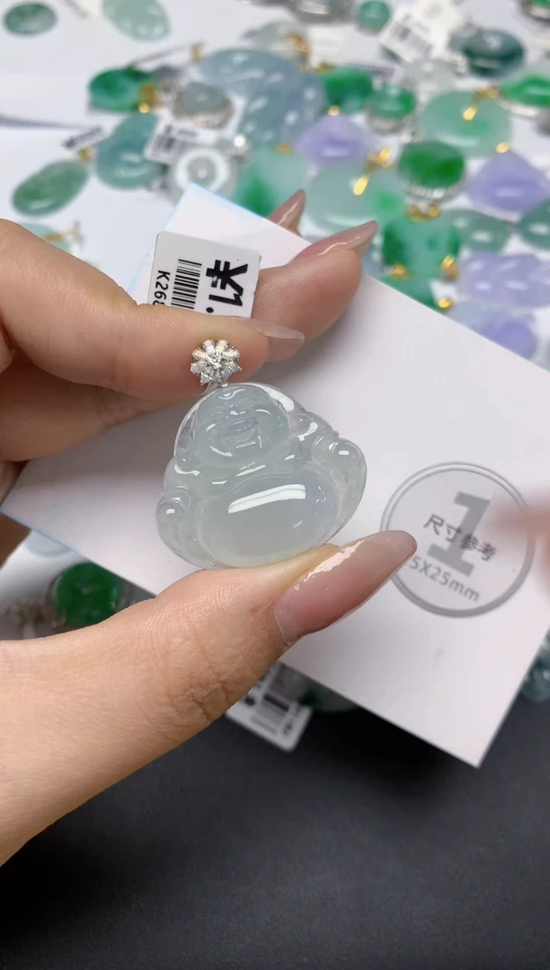 颈饰18K金镶嵌翡翠天然缅甸a货翡翠百元以上9元证书费自理