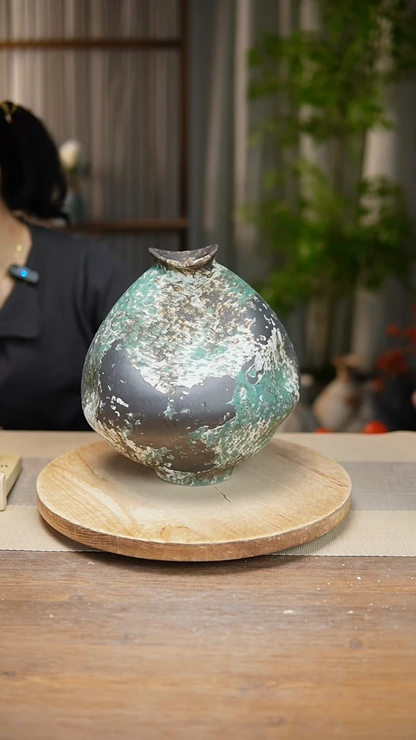 【闪购商品】陶瓷   花器涂鸦绿大肚