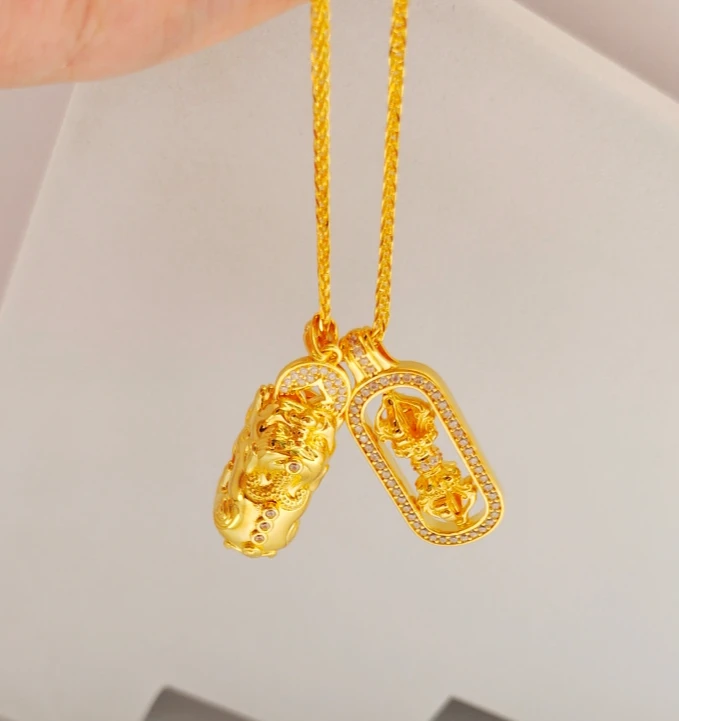 吊坠足银 足银吊坠项链 貔貅金刚杵项链吊坠精美坠链金色古法气质
