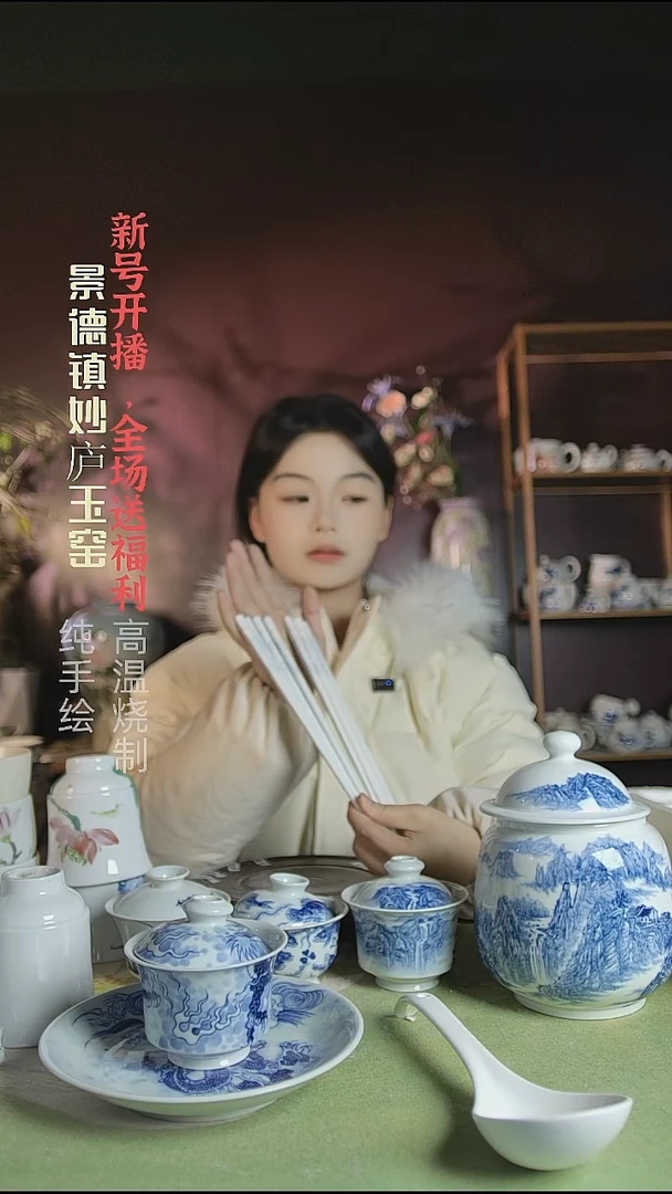 盘陶妙庐玉窑陶瓷筷子4双