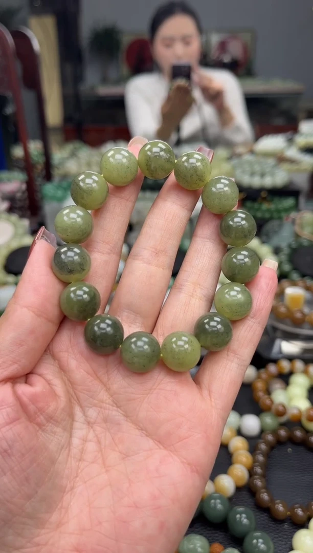 【闪购商品】和田玉手串未镶嵌黄口点墨青花手串卡14