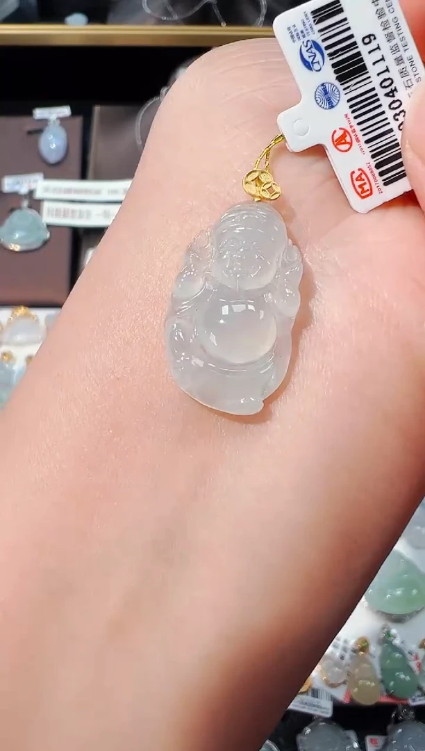 【闪购商品】翡翠吊坠(不含链)18K金镶嵌财神爷吊坠1119