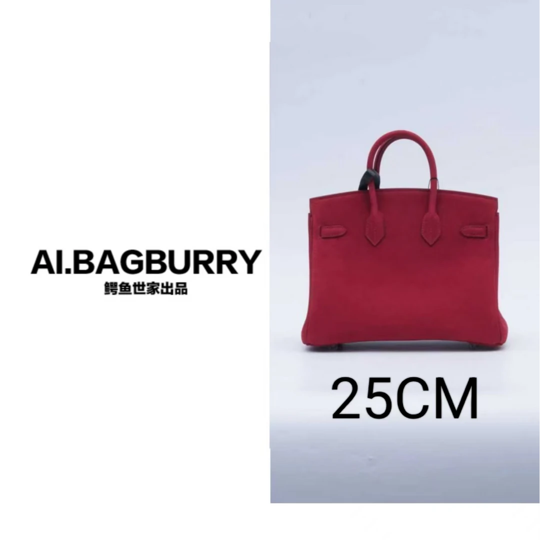 【樱桃红银扣25 女包】鹿皮 优雅风手提包包 30559