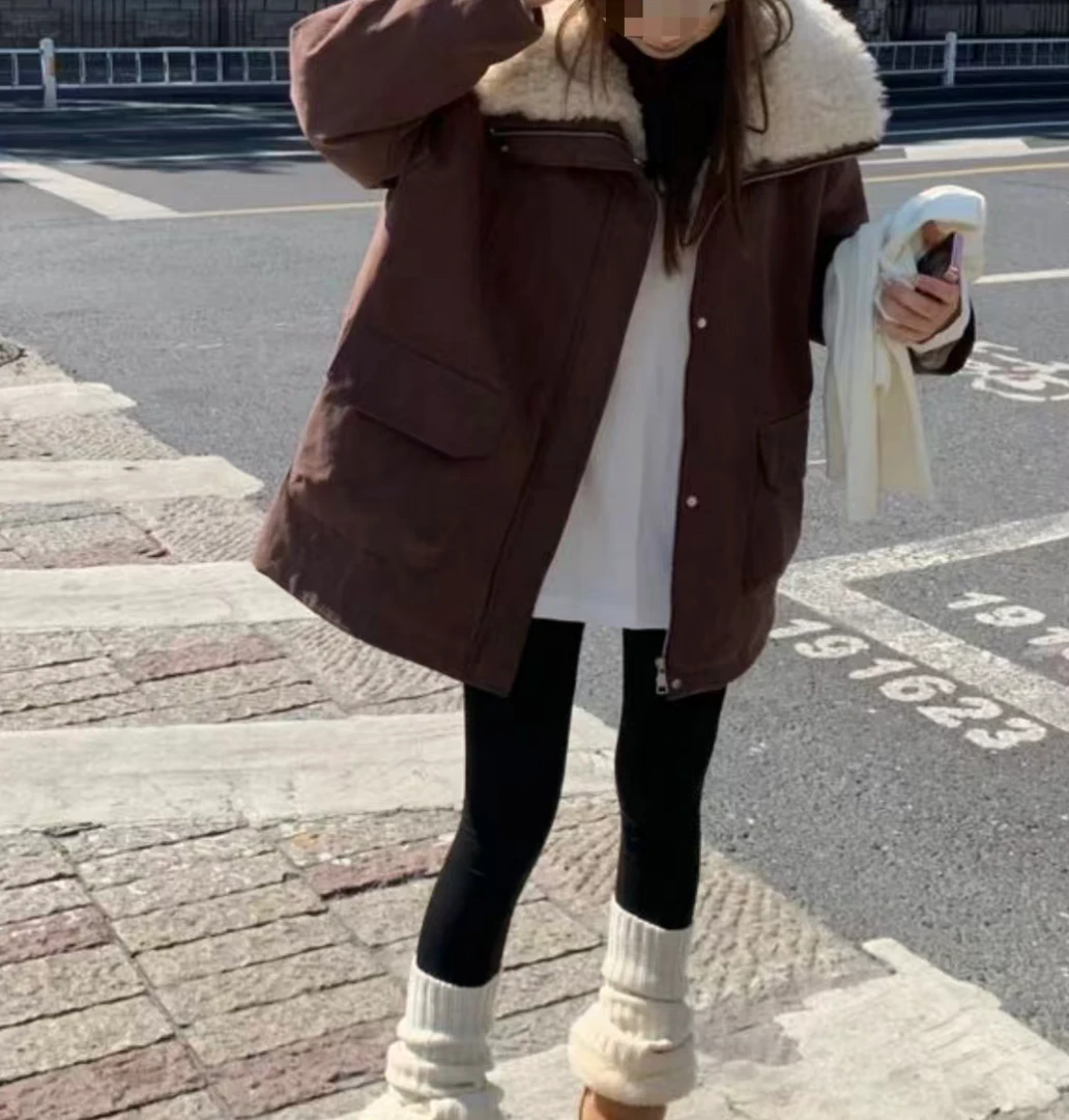 翻领长袖中长款派克羽绒服#55061