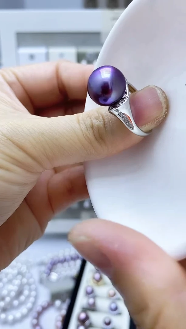 银S925镶嵌淡水珍珠耳饰戒指右1