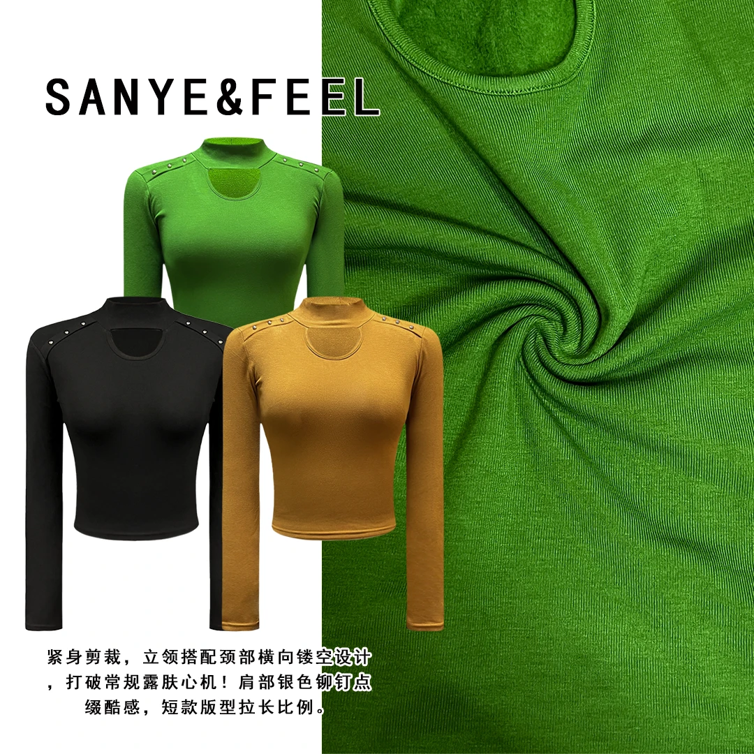 sanye&feel/妍三也【美式腔调】黑色镂空加绒打底衫显瘦上衣54071YX