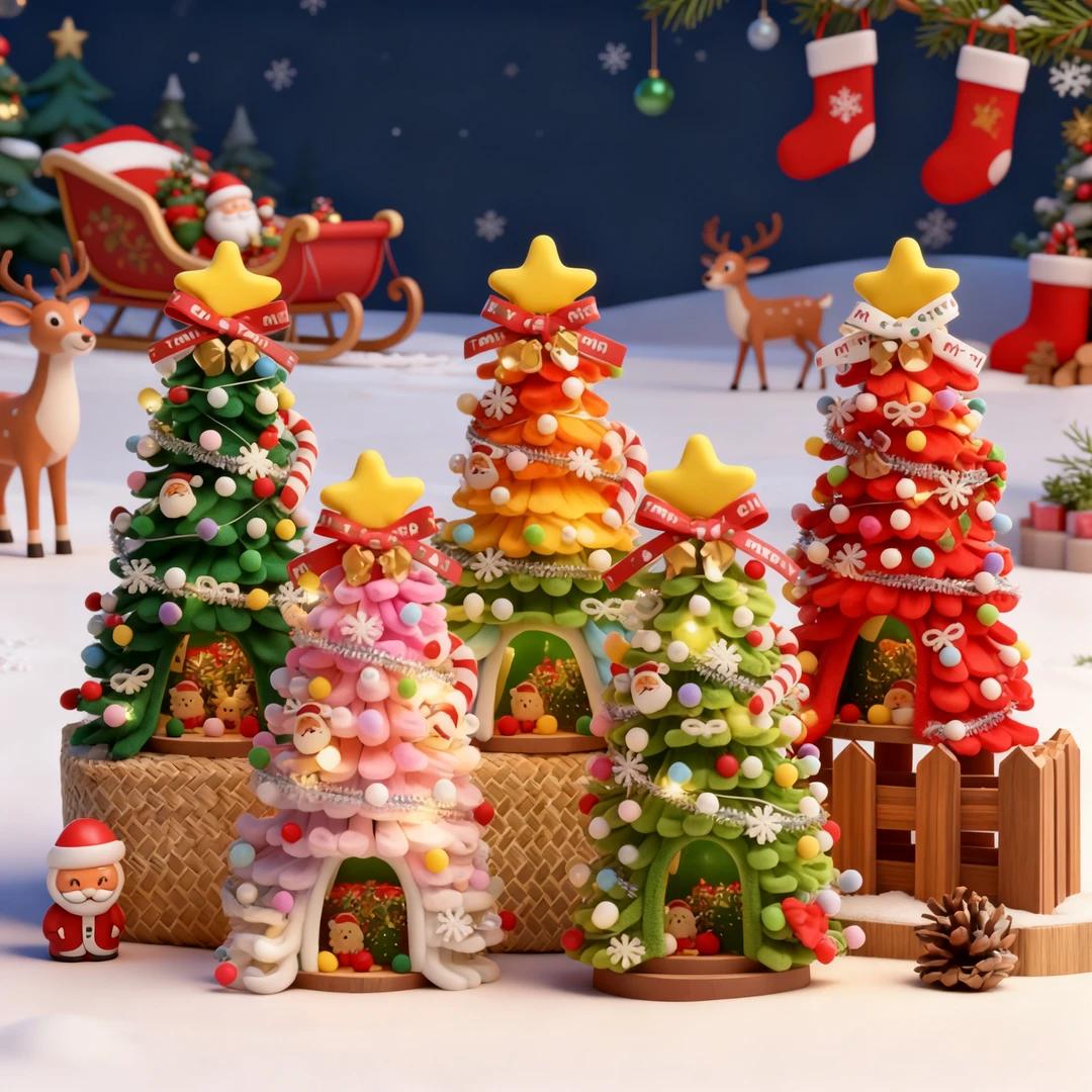 七彩圣诞树手工diy扭扭棒儿童制作材料包男女孩子圣诞节装饰礼物