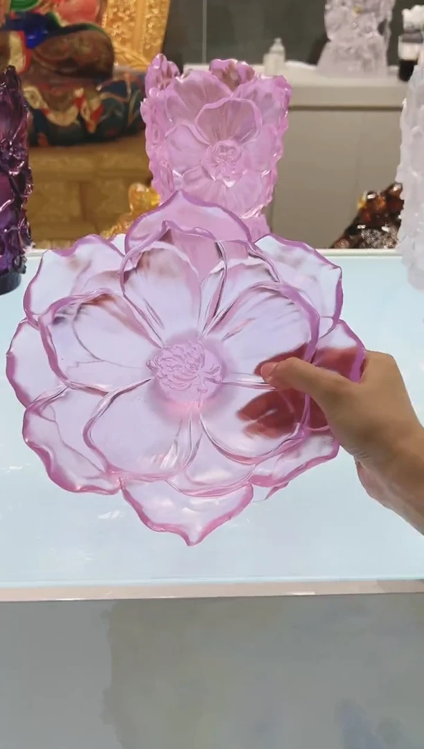手工艺品琉璃古法琉璃山茶花果盘