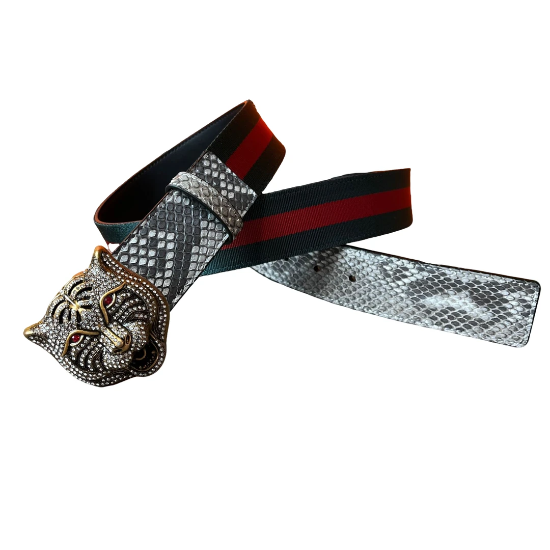 新款蛇皮腰带个性皮带复古时尚真皮平滑扣皮配布青年潮流男士腰带