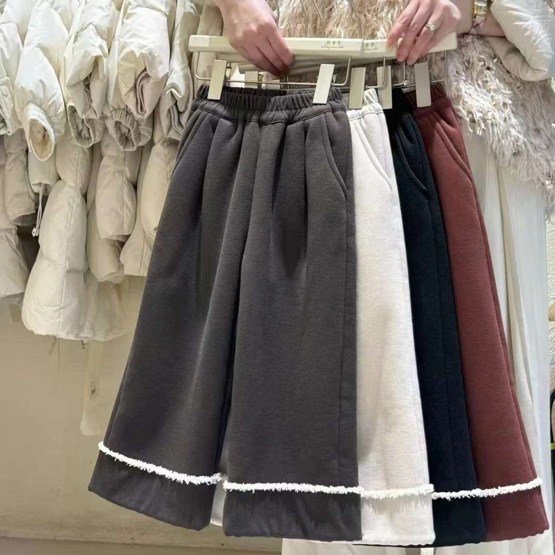 [恩泽妈•高品推荐]高克重中童加绒花边压条休闲裤9009