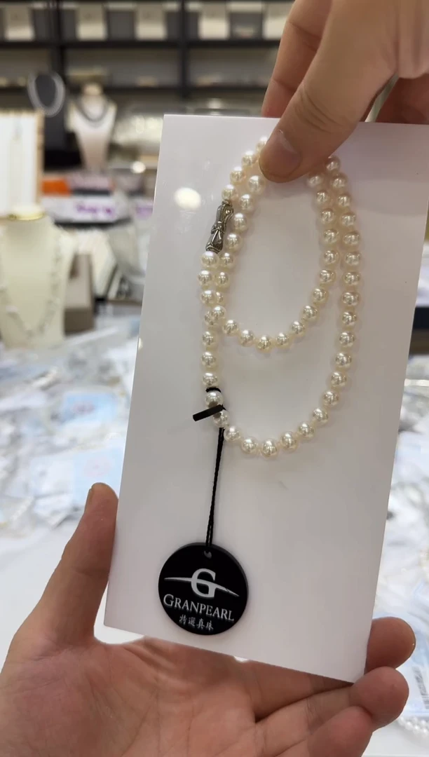 淡水珍珠银S925镶嵌项链钢*7-8mm 蝴蝶结