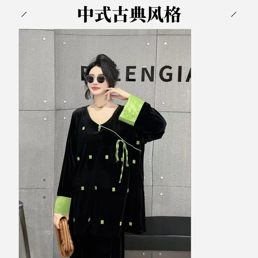 薄款拼接常规宽松型女装时尚百搭黑色女士中式气质长袖秋冬