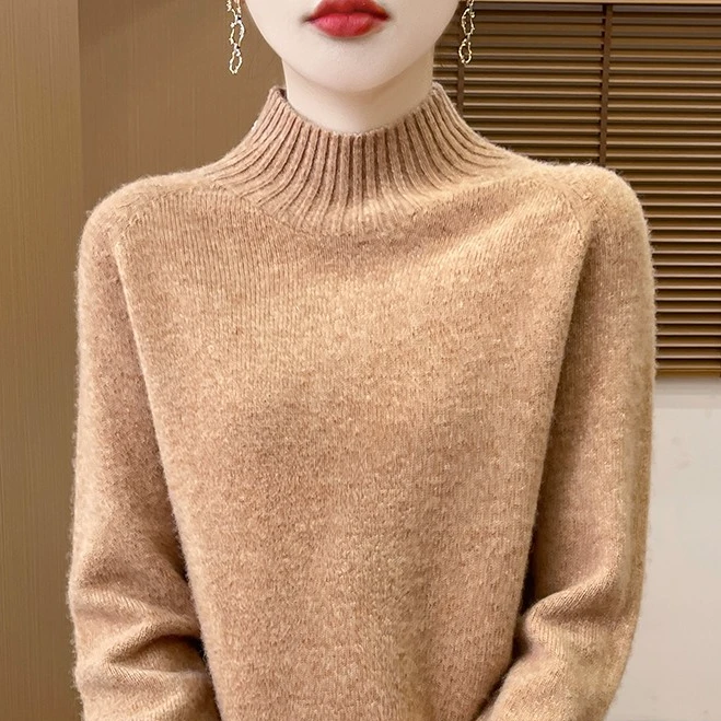 半高领长袖羊毛衫 100%羊毛7针加厚一线成衣女士高档羊毛衫