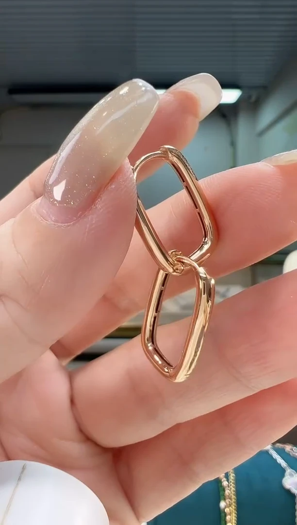 18K金耳饰素金大U形耳环K红