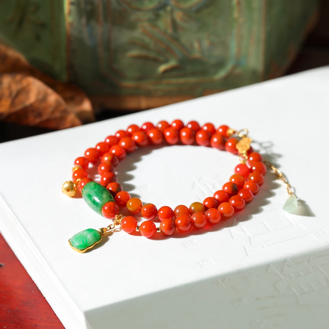 【意婵】天然典藏级皮浆南红双圈18k金翡翠-909373