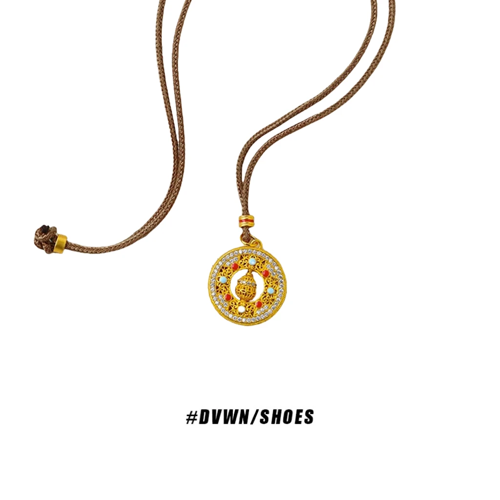 铜合金项链 【DWANG原创定制】八宝转yun古法百搭金色罗盘项链饰品