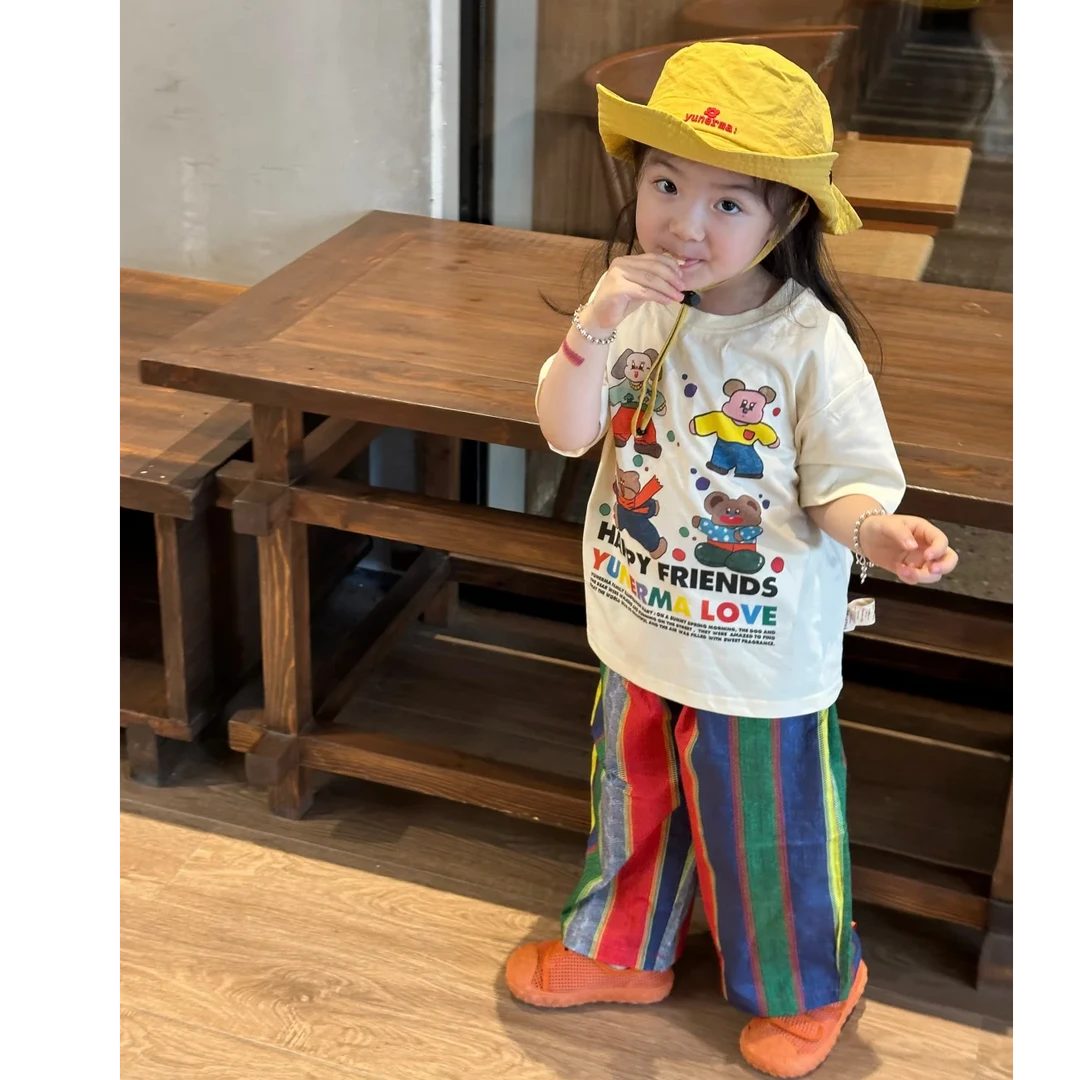 壹妈女童夏装百搭童装2025新款卡通短袖T恤彩虹休闲裤儿童套装