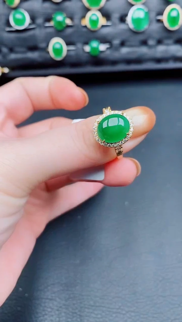 【闪购商品】翡翠戒指银S925镶嵌天然a货翡翠112