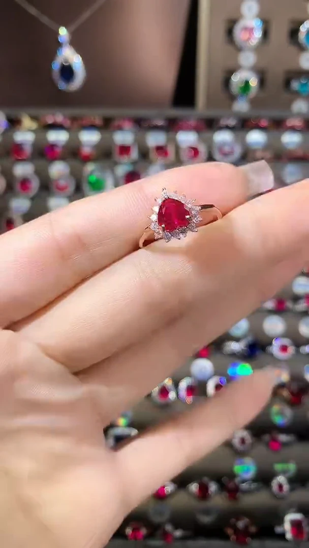 银S925镶嵌戒指红宝石68玫瑰金