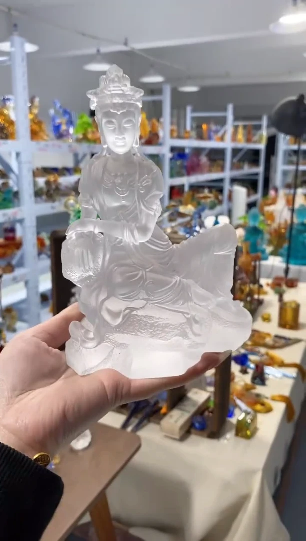 手工艺品琉璃白色自在观音