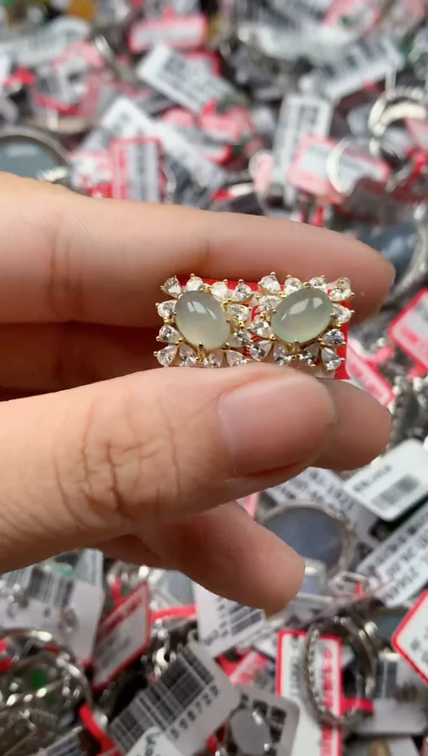 银S925镶嵌戒指翡翠天然A货缅甸翡翠