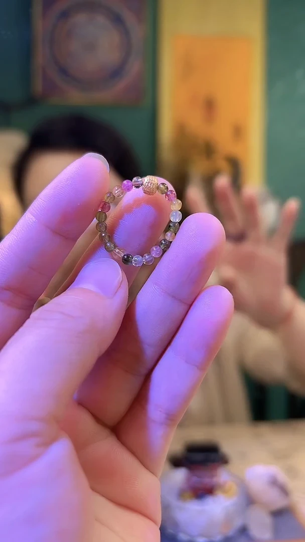 碧玺戒指银S925镶嵌碧玺五条经文戒指