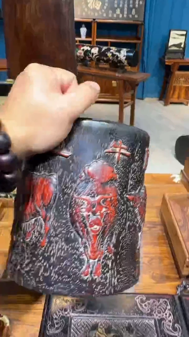 木紫檀五牛图笔筒邵氏紫檀木艺