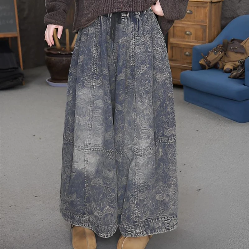 2026春季提花做旧裙裤九分裤牛仔裤休闲裤女装直筒复古阔腿裤