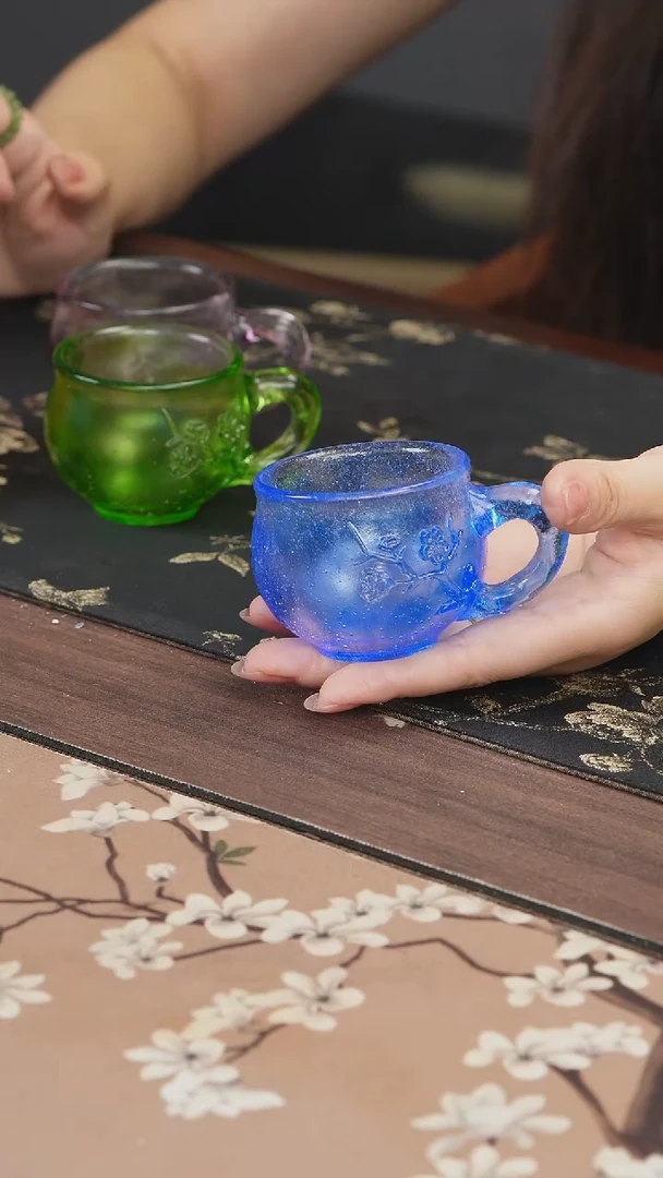 手工艺品琉璃蓝色梅花侧把主人杯