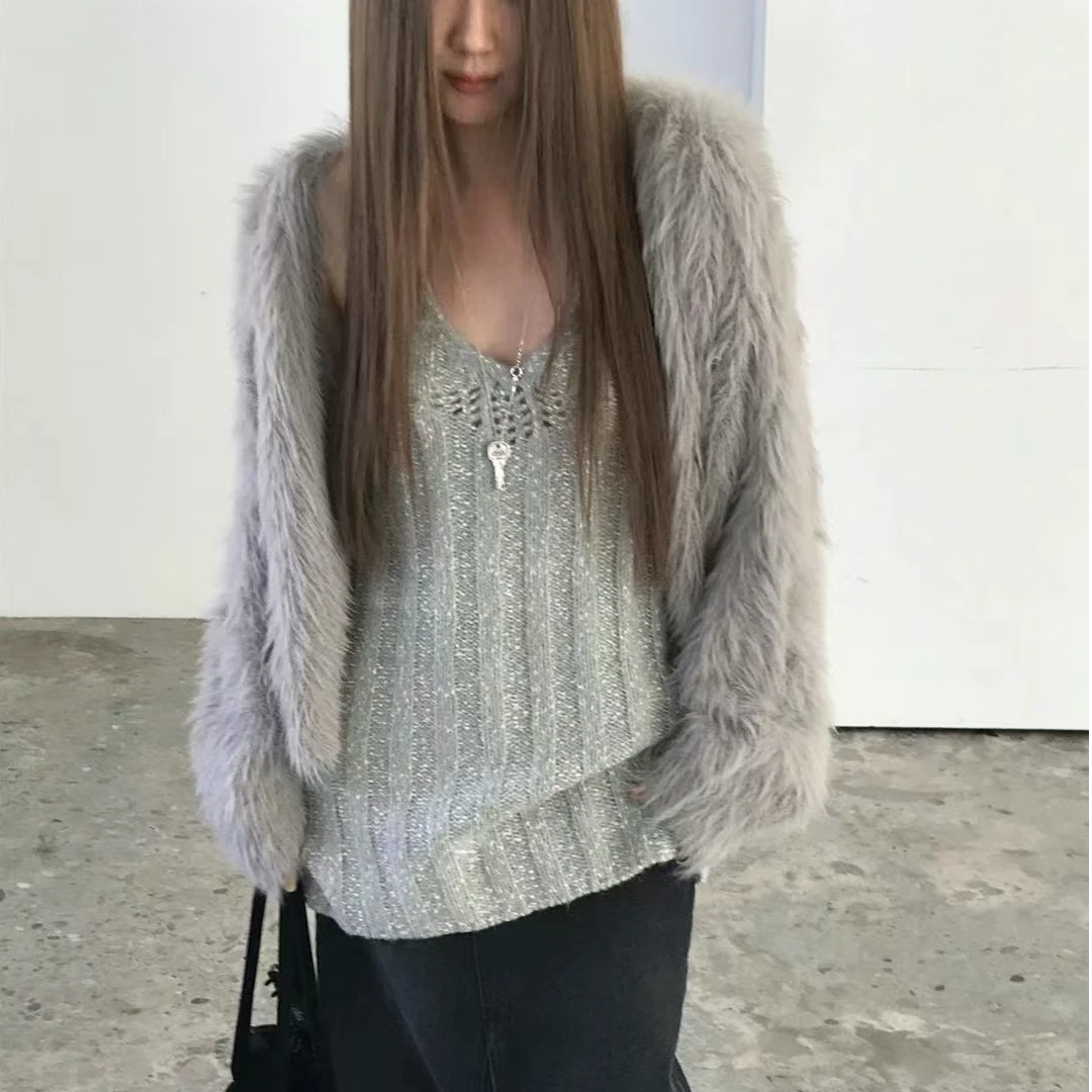 泡菜挂脖针织坑条背心裙（No退换）