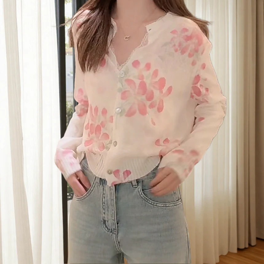 洋气粉海棠温柔减龄显白毛衣2025春季设计感宽松长袖针织开衫