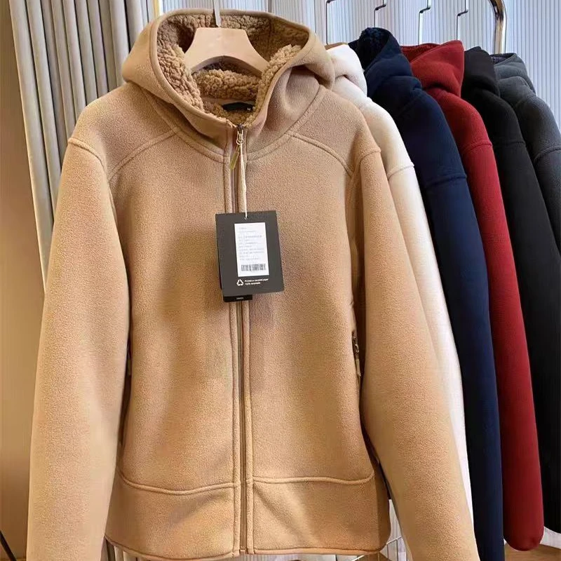 重磅牛货!黑科技发热双面摇粒绒加厚保暖情侣连帽卫衣外套女冬季