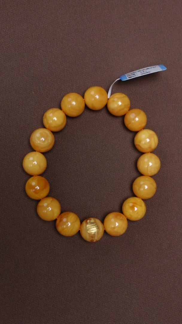 手链琥珀18K金镶嵌花蜡圆珠手串13mm