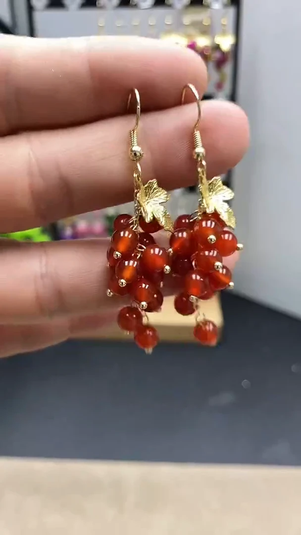 【闪购商品】南红玛瑙耳饰银S925镀金镶嵌尺寸6mm葡萄01