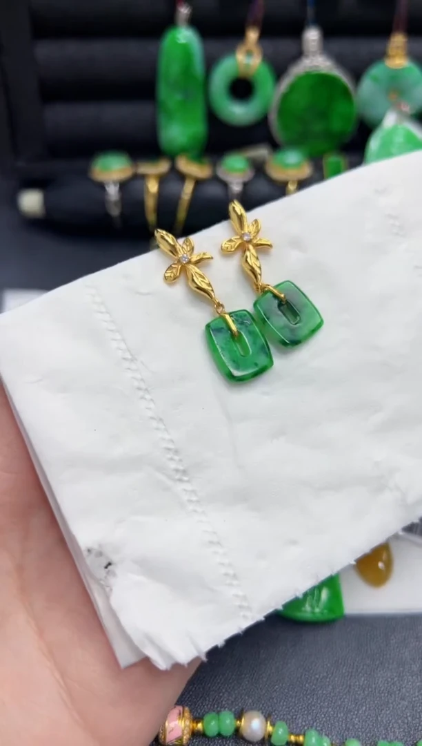 【闪购商品】翡翠耳饰银S925镶嵌Y缅料A货/支持复检/一件