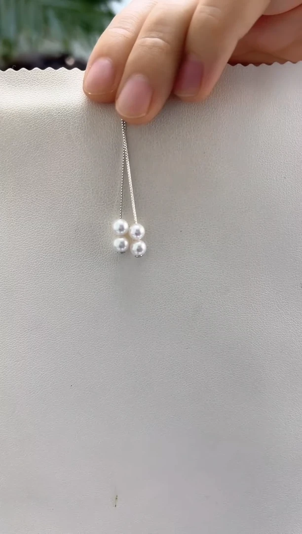 银S925镶嵌淡水珍珠耳饰5-6耳线