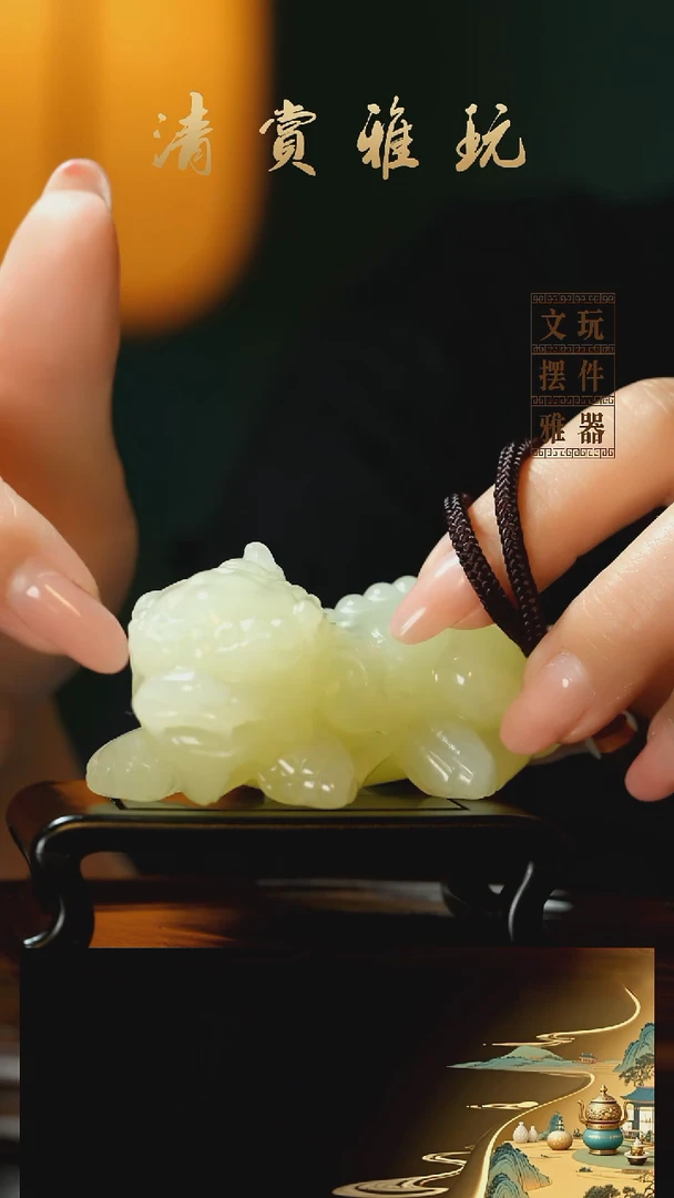 玉《吞金貔貅》手把件摆件