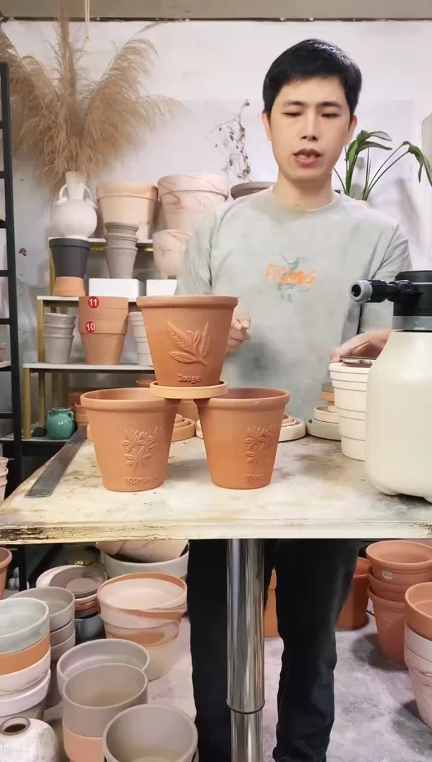 瑕疵无售后12*12陶盆浮雕 3盆3托