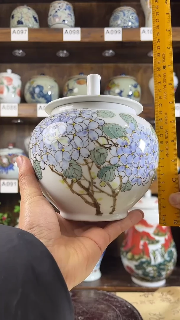 【闪购商品】纯手工手绘工笔绣球花储物罐